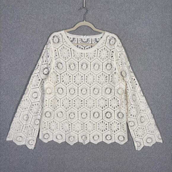 Maurices Crochet Sweater XL Cream Granny Square Open Knit Boho Cottage Festival - Picture 1 of 11